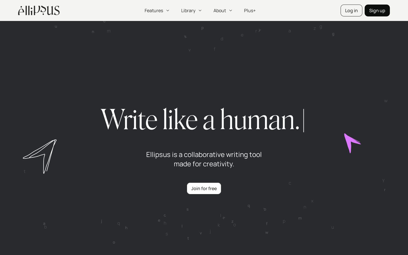 Ellipsus homepage hero reading Write like a human
